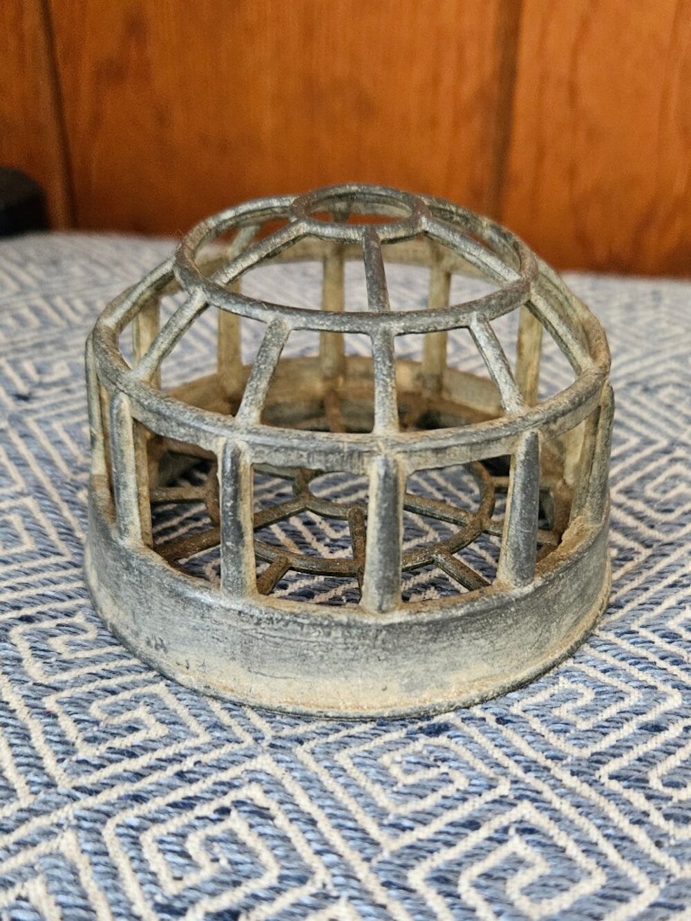 Vintage Metal Flower Frog, Unusual Conical Cage Shape!